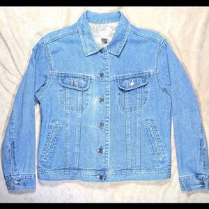 Vintage J. Jill Light Blue women’s Denim Jacket with interior nature art Medium